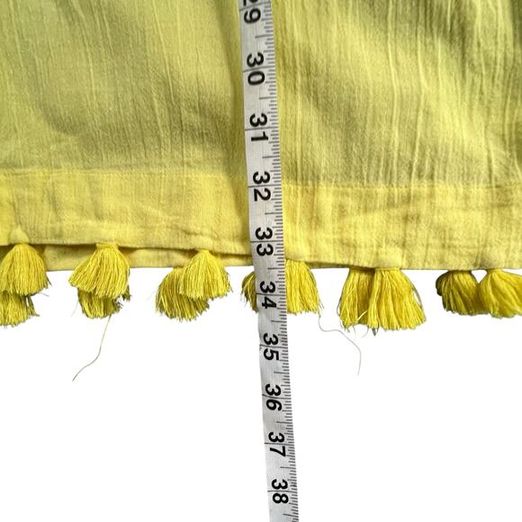 Moda International Y2K Tunic Top S Butter Yellow Embroidered Tassels Boho Beach - Picture 9 of 11